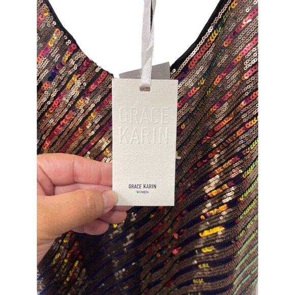 NEW GRACE KARIN Sequined Cami Top Dual Shoulder Strap V-Neck A-Line Tops Size XL - Picture 2 of 7